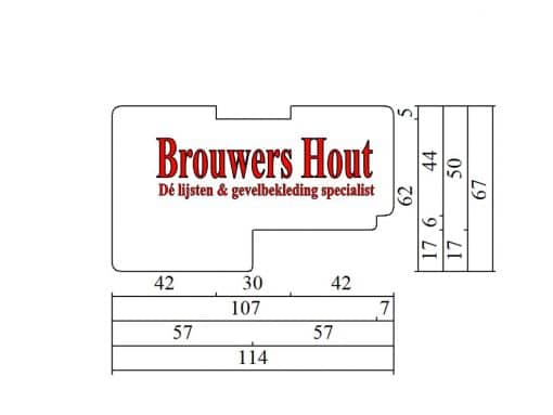 Kozijnprofiel BI57+ kanten stijl 67x114mm